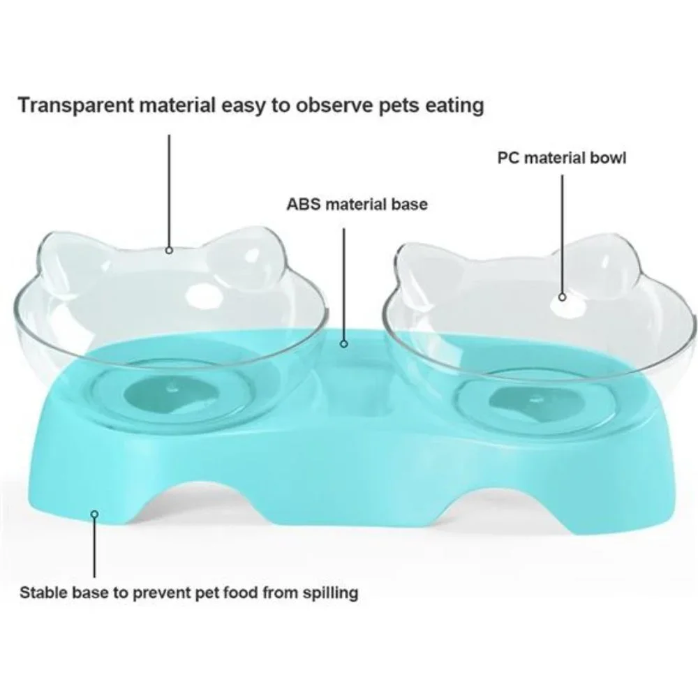 Double Kitty Bowls with 15° | Pet Feeding Bowl for Small cat and Puppy | Blue